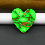 Natural Emerald Dahlia Heart Cabochon 30x29mm 32.5ct - vivid green with copper matrix - Pedra Gems.