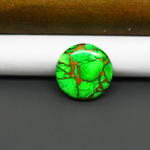 Natural Emerald Dahlia Round Cabochon 20x20mm 17ct - vivid green with copper matrix - Pedra Gems.