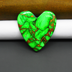 Natural Emerald Dahlia Heart Cabochon 32x30mm 34.5ct - vivid green with copper matrix - Pedra Gems.