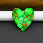 Natural Emerald Dahlia Heart Cabochon 32x30mm 34.5ct - vivid green with copper matrix - Pedra Gems.