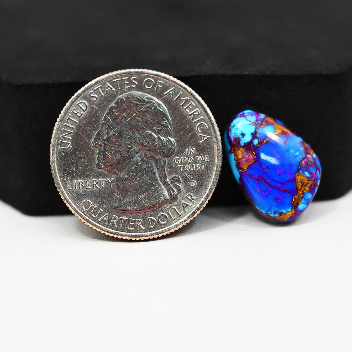 Stabilized Purple Mohave (Mojave) Turquoise Freeform Cabochon 17x12x4mm 8ct - purple with blue Kingman turquoise nuggets and bronze veining - Pedra Gems.