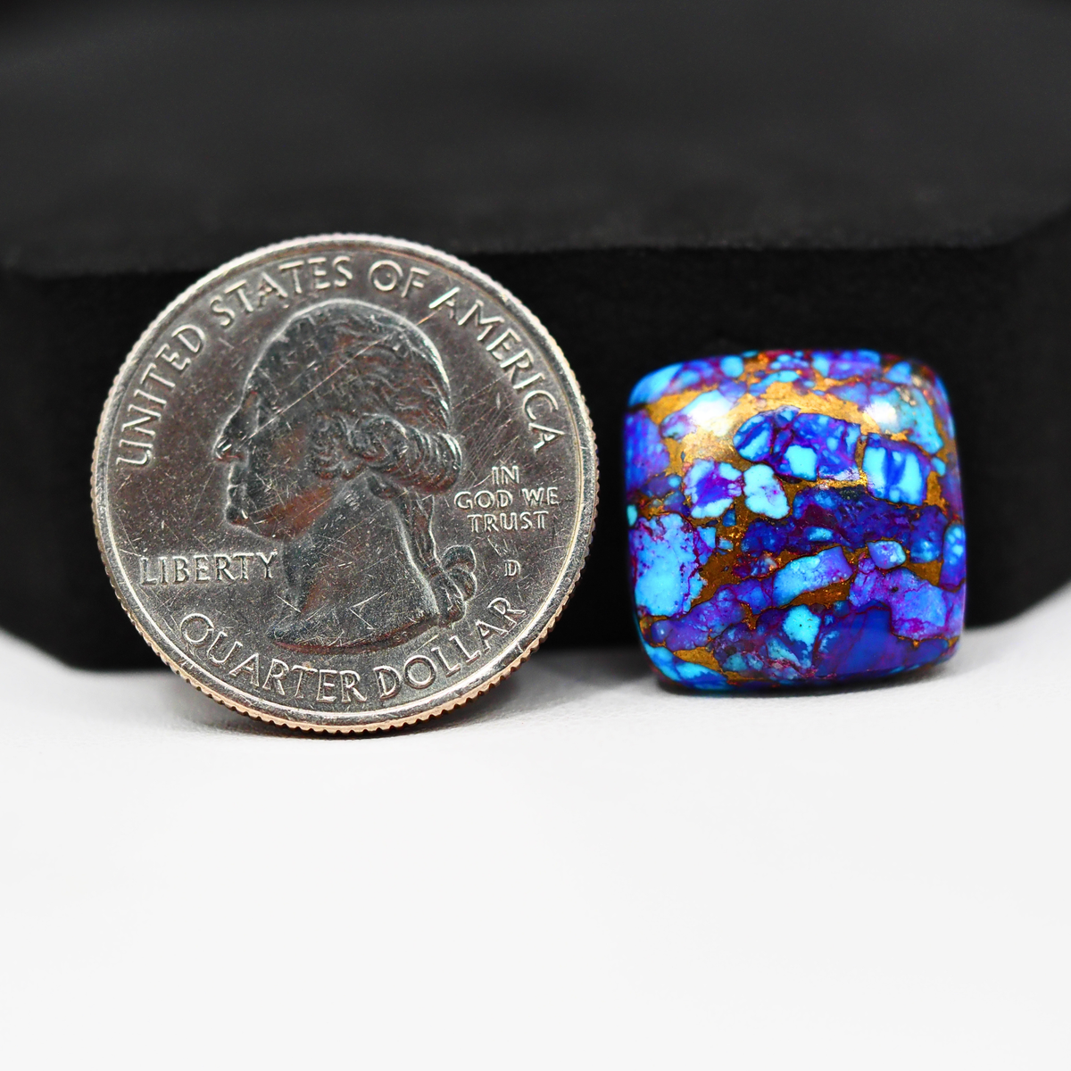 Stabilized Purple Mohave (Mojave) Turquoise Cushion Cabochon 16x16x4mm 12ct - purple with blue Kingman turquoise nuggets and bronze veining - Pedra Gems.