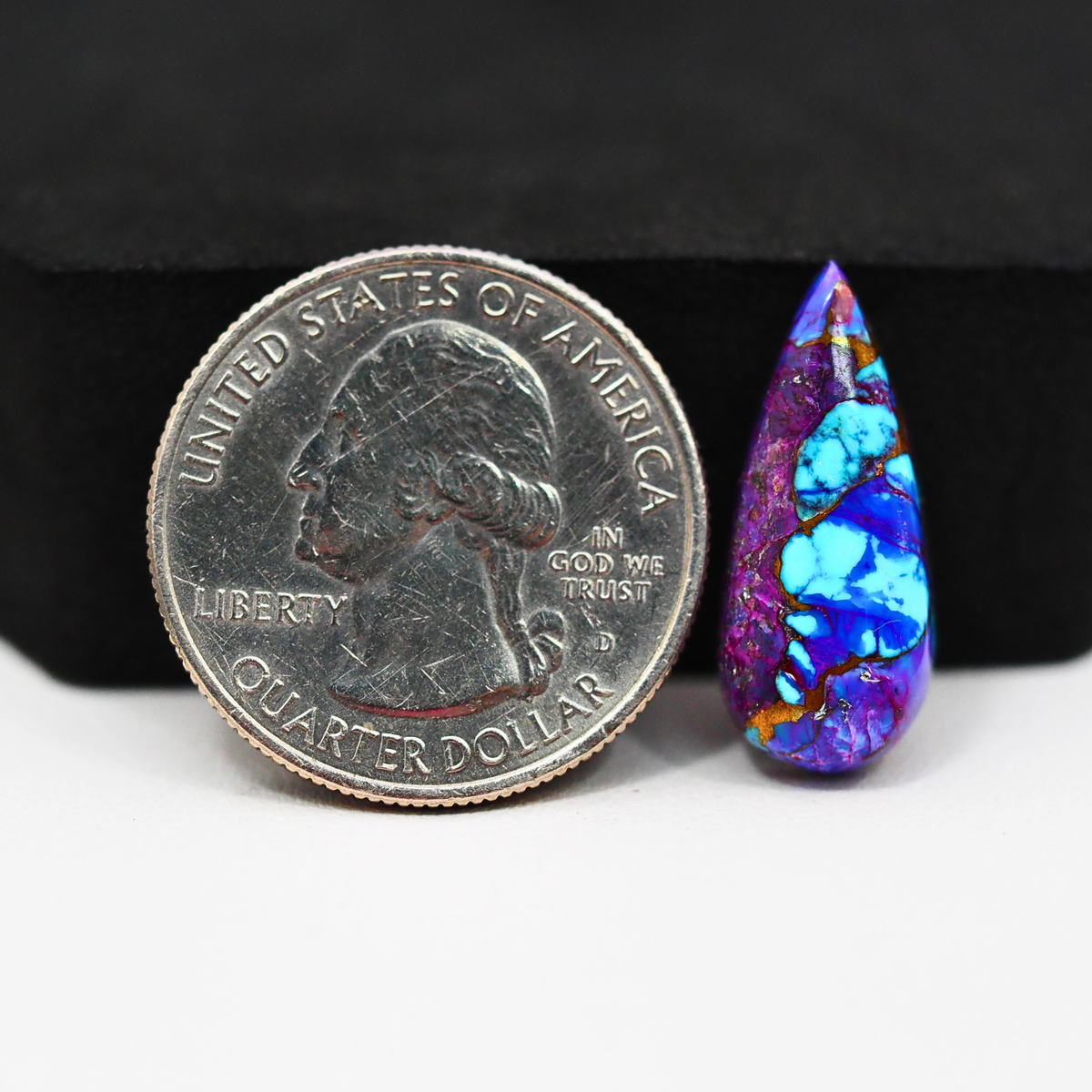Stabilized Purple Mohave (Mojave) Turquoise Pear Cabochon 22x9x5mm 8.5ct - purple with blue Kingman turquoise nuggets and bronze veining - Pedra Gems.