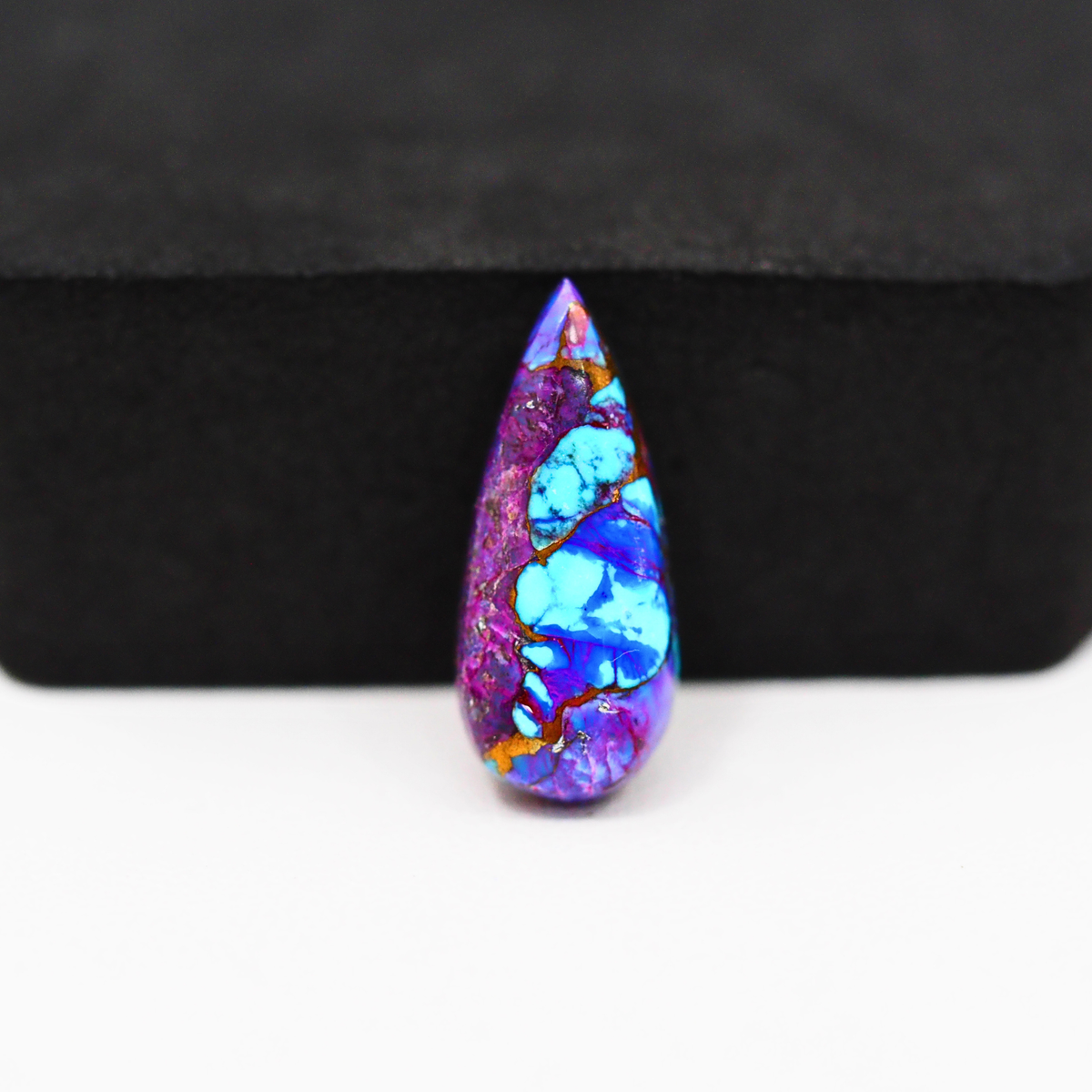 Stabilized Purple Mohave (Mojave) Turquoise Pear Cabochon 22x9x5mm 8.5ct - purple with blue Kingman turquoise nuggets and bronze veining - Pedra Gems.