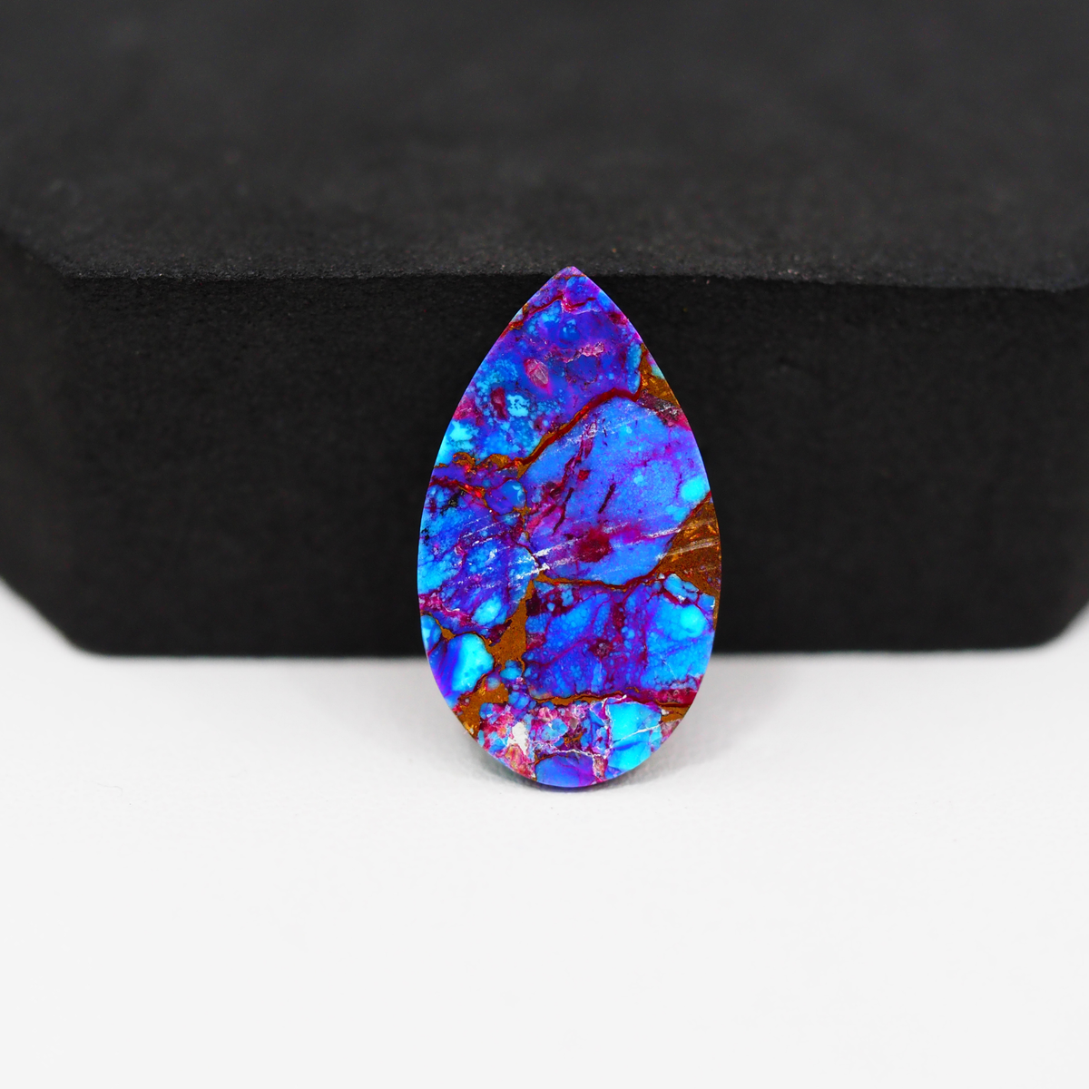 Stabilized Purple Mohave (Mojave) Turquoise Pear Cabochon 23x15x4mm 10.5ct - purple with blue Kingman turquoise nuggets and bronze veining - Pedra Gems.