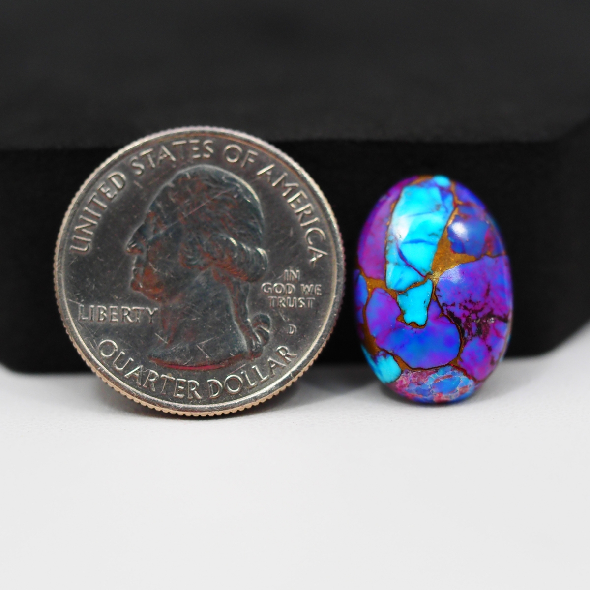Stabilized Purple Mohave (Mojave) Turquoise Oval Cabochon 19x13x5mm 10.5ct - purple with blue Kingman turquoise nuggets and bronze veining - Pedra Gems.