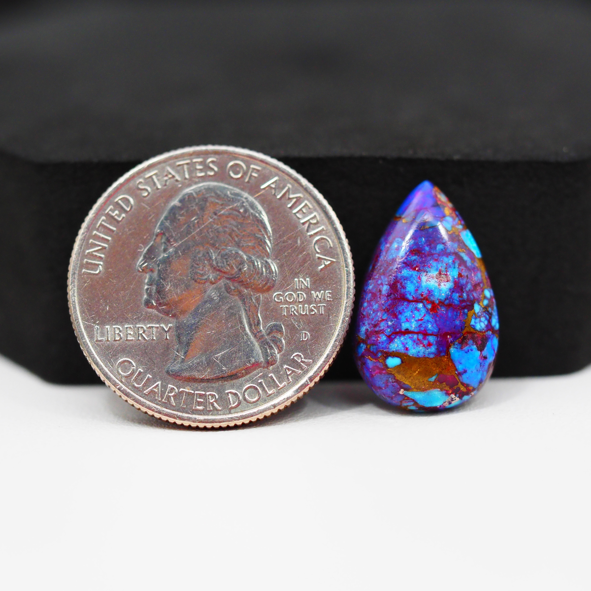 Stabilized Purple Mohave (Mojave) Turquoise Pear Cabochon 19x12x4mm 8.5ct - purple with blue Kingman turquoise nuggets and bronze veining - Pedra Gems.