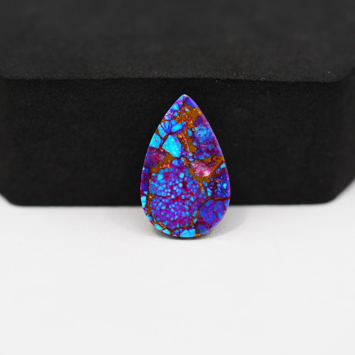 Stabilized Purple Mohave (Mojave) Turquoise Pear Cabochon 19x12x4mm 8.5ct - purple with blue Kingman turquoise nuggets and bronze veining - Pedra Gems.