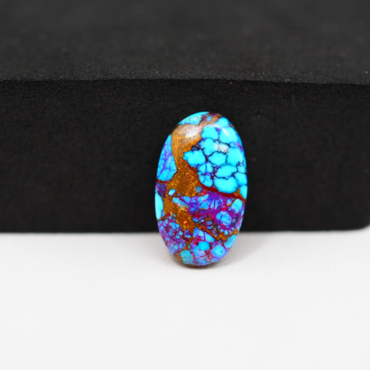 Stabilized Purple Mohave (Mojave) Turquoise Oval Cabochon 18x10x3mm 5.5ct - purple with blue Kingman turquoise nuggets and bronze veining - Pedra Gems.
