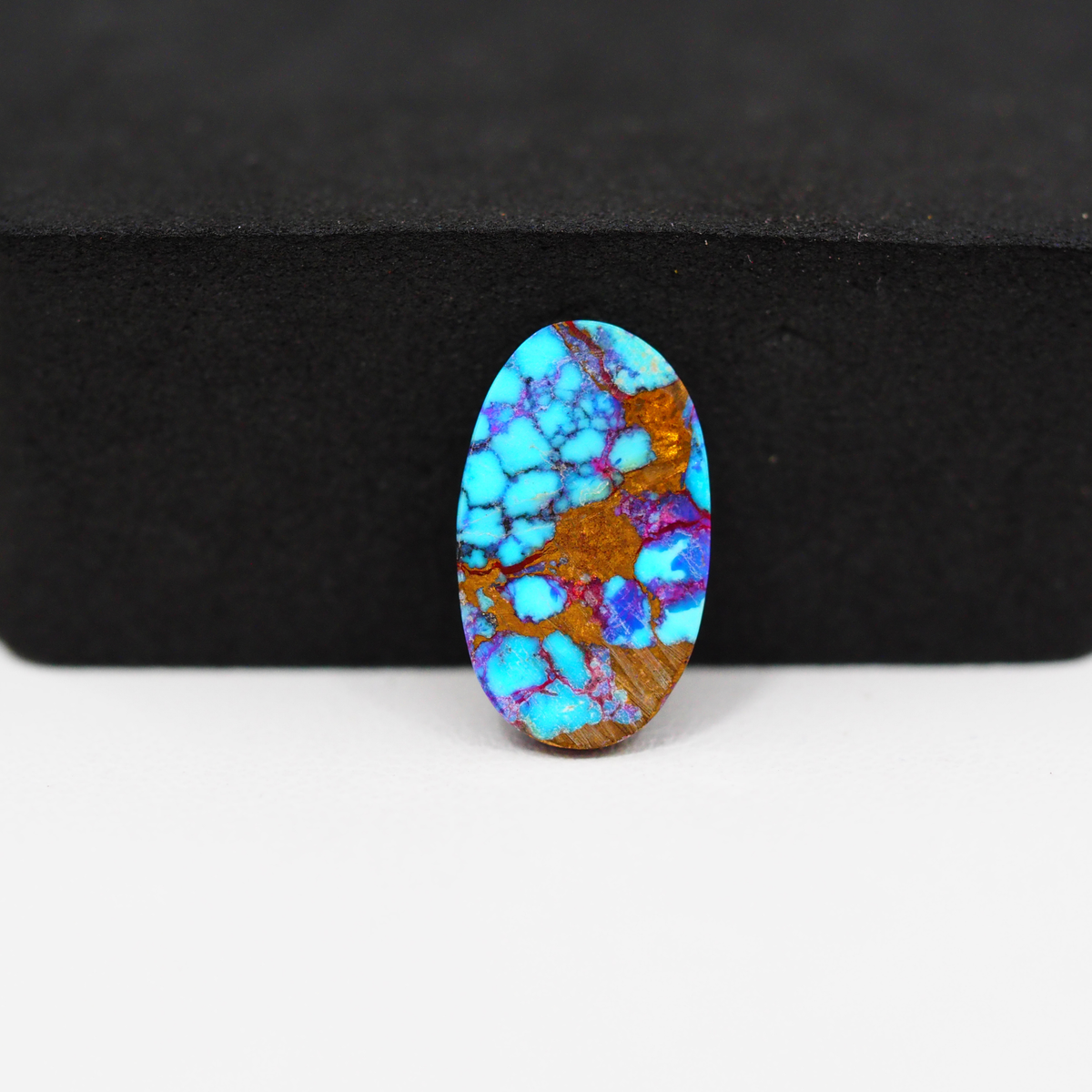 Stabilized Purple Mohave (Mojave) Turquoise Oval Cabochon 18x10x3mm 5.5ct - purple with blue Kingman turquoise nuggets and bronze veining - Pedra Gems.
