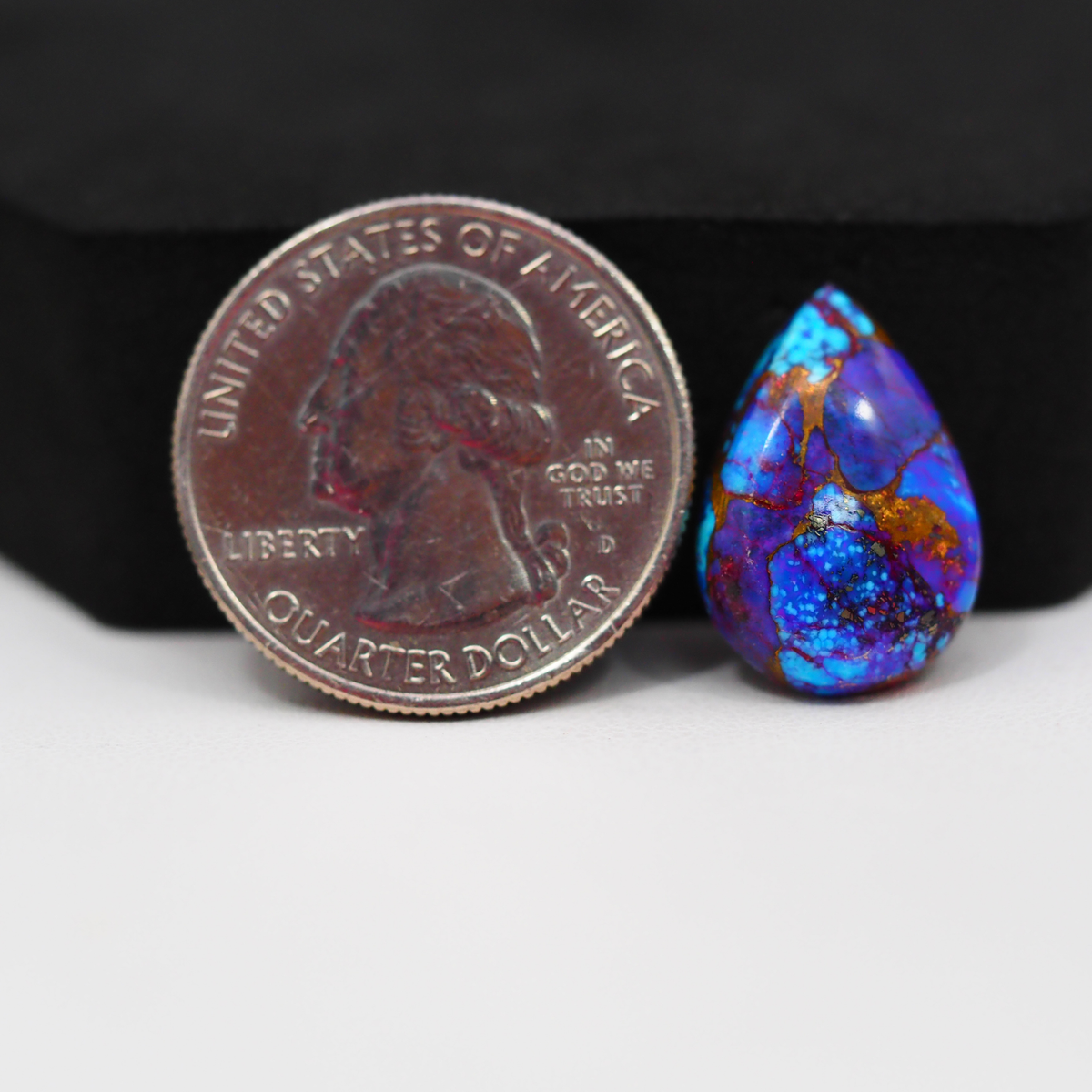 Stabilized Purple Mohave (Mojave) Turquoise Pear Cabochon 19x13x4mm 9ct - purple with blue Kingman turquoise nuggets and bronze veining - Pedra Gems.