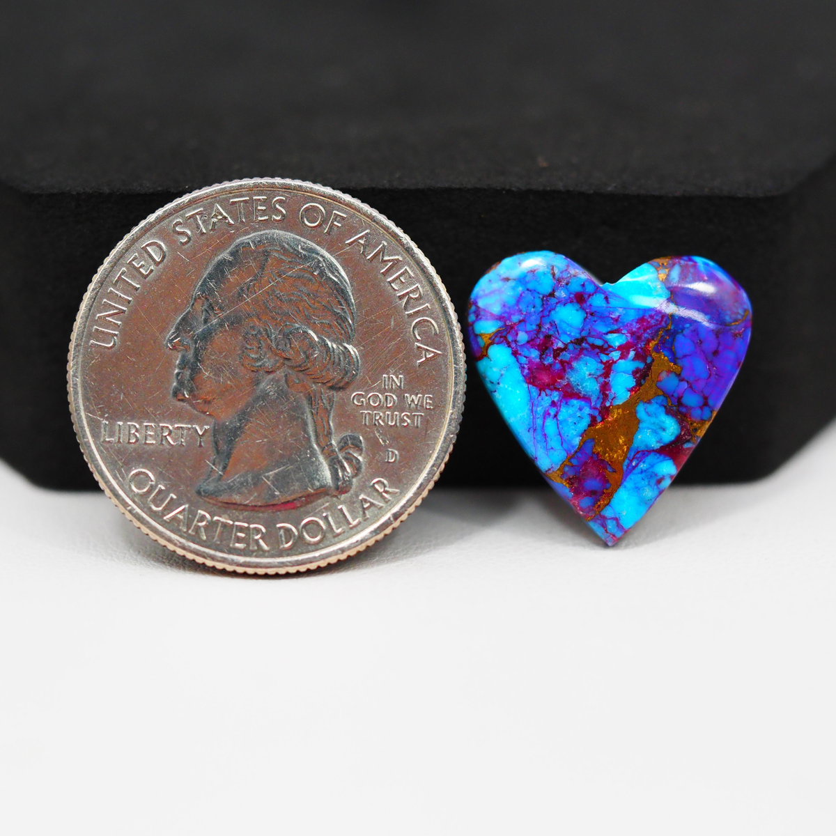 Stabilized Purple Mohave (Mojave) Turquoise Heart Cabochon 18x17x4mm 10ct - purple with blue Kingman turquoise nuggets and bronze veining - Pedra Gems.