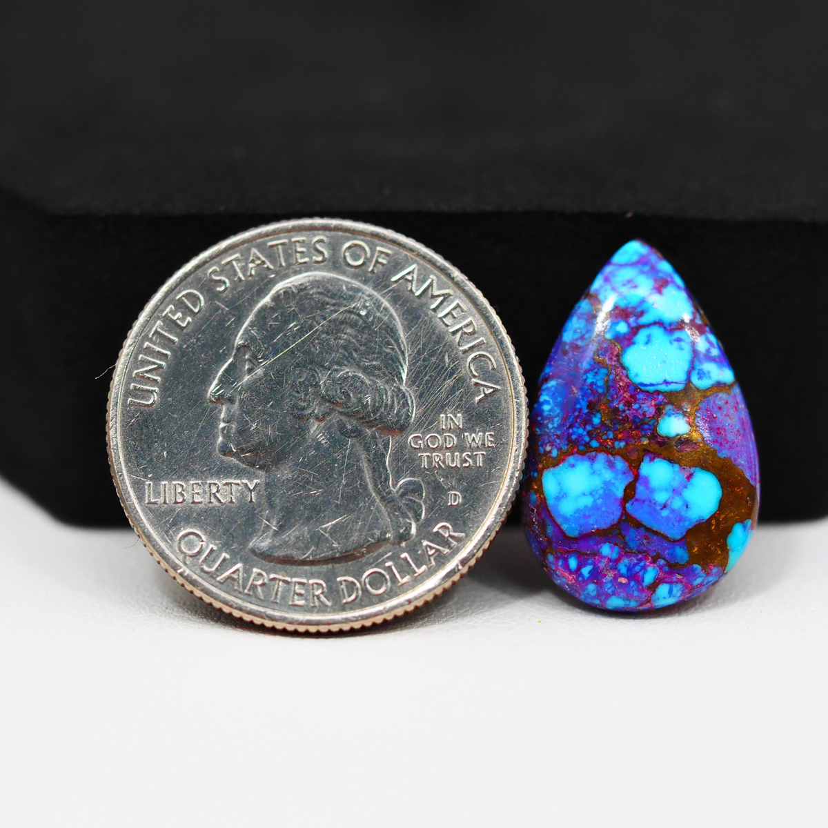 Stabilized Purple Mohave (Mojave) Turquoise Pear Cabochon 22x14x4mm 10ct - purple with blue Kingman turquoise nuggets and bronze veining - Pedra Gems.