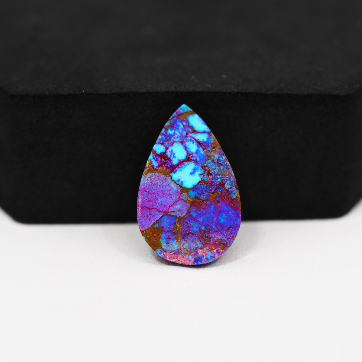 Stabilized Purple Mohave (Mojave) Turquoise Pear Cabochon 22x14x4mm 10ct - purple with blue Kingman turquoise nuggets and bronze veining - Pedra Gems.