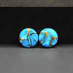 Kingman Ice Blue Dahlia Composite Round Cabochon Pair 14x14x3mm 11.5ct - icy blue and white stone with copper veining - Pedra Gems