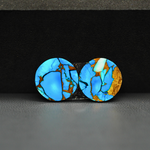 Kingman Ice Blue Dahlia Composite Round Cabochon Pair 14x14x3mm 11.5ct - icy blue and white stone with copper veining - Pedra Gems