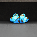 Kingman Ice Blue Dahlia Composite Heart Cabochon Pair 13x13x3mm 9.5ct - icy blue and white stone with copper veining - Pedra Gems