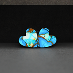 Kingman Ice Blue Dahlia Composite Heart Cabochon Pair 13x13x3mm 9.5ct - icy blue and white stone with copper veining - Pedra Gems