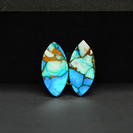 Kingman Ice Blue Dahlia Composite Marquise Cabochon Pair 20x10x3mm 9.5ct - icy blue and white stone with copper veining - Pedra Gems