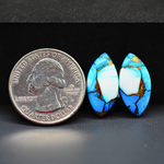 Kingman Ice Blue Dahlia Composite Marquise Cabochon Pair 20x10x3mm 11.5ct - icy blue and white stone with copper veining - Pedra Gems
