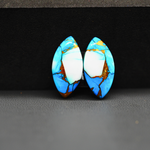 Kingman Ice Blue Dahlia Composite Marquise Cabochon Pair 20x10x3mm 11.5ct - icy blue and white stone with copper veining - Pedra Gems