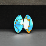 Kingman Ice Blue Dahlia Composite Marquise Cabochon Pair 20x10x3mm 11.5ct - icy blue and white stone with copper veining - Pedra Gems