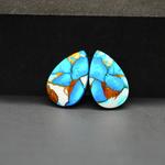 Kingman Ice Blue Dahlia Composite Pear Cabochon Pair 19x12x3mm 15ct - icy blue and white stone with copper veining - Pedra Gems
