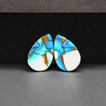 Kingman Ice Blue Dahlia Composite Pear Cabochon Pair 19x12x3mm 15ct - icy blue and white stone with copper veining - Pedra Gems
