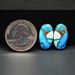 Kingman Ice Blue Dahlia Composite Oval Cabochon Pair 19x10x3mm 14.5ct - icy blue and white stone with copper veining - Pedra Gems