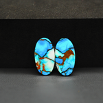 Kingman Ice Blue Dahlia Composite Oval Cabochon Pair 19x10x3mm 14.5ct - icy blue and white stone with copper veining - Pedra Gems