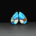 Kingman Ice Blue Dahlia Composite Pear Cabochon Pair 19x11x3mm 13ct - icy blue and white stone with copper veining - Pedra Gems
