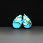 Kingman Ice Blue Dahlia Composite Pear Cabochon Pair 17x10x3mm 11ct - icy blue and white stone with copper veining - Pedra Gems