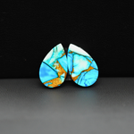 Kingman Ice Blue Dahlia Composite Pear Cabochon Pair 17x10x3mm 11ct - icy blue and white stone with copper veining - Pedra Gems