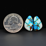 Kingman Ice Blue Dahlia Composite Freeform Cabochon Pair 18x11x3mm 12ct - icy blue and white stone with copper veining - Pedra Gems