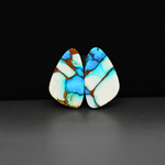 Kingman Ice Blue Dahlia Composite Freeform Cabochon Pair 18x11x3mm 12ct - icy blue and white stone with copper veining - Pedra Gems