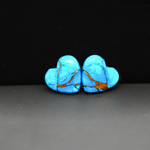 Kingman Ice Blue Dahlia Composite Heart Cabochon Pair 14x14x3mm 10.5ct - icy blue and white stone with copper veining - Pedra Gems