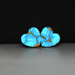 Kingman Ice Blue Dahlia Composite Heart Cabochon Pair 14x14x3mm 10.5ct - icy blue and white stone with copper veining - Pedra Gems