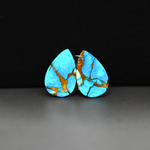 Kingman Ice Blue Dahlia Composite Pear Cabochon Pair 17x11x3mm 10ct - icy blue and white stone with copper veining - Pedra Gems