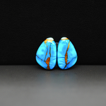 Kingman Ice Blue Dahlia Composite Freeform Cabochon Pair 15x9x3mm 8ct - icy blue and white stone with copper veining - Pedra Gems