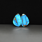 Kingman Ice Blue Dahlia Composite Freeform Cabochon Pair 15x9x3mm 8ct - icy blue and white stone with copper veining - Pedra Gems