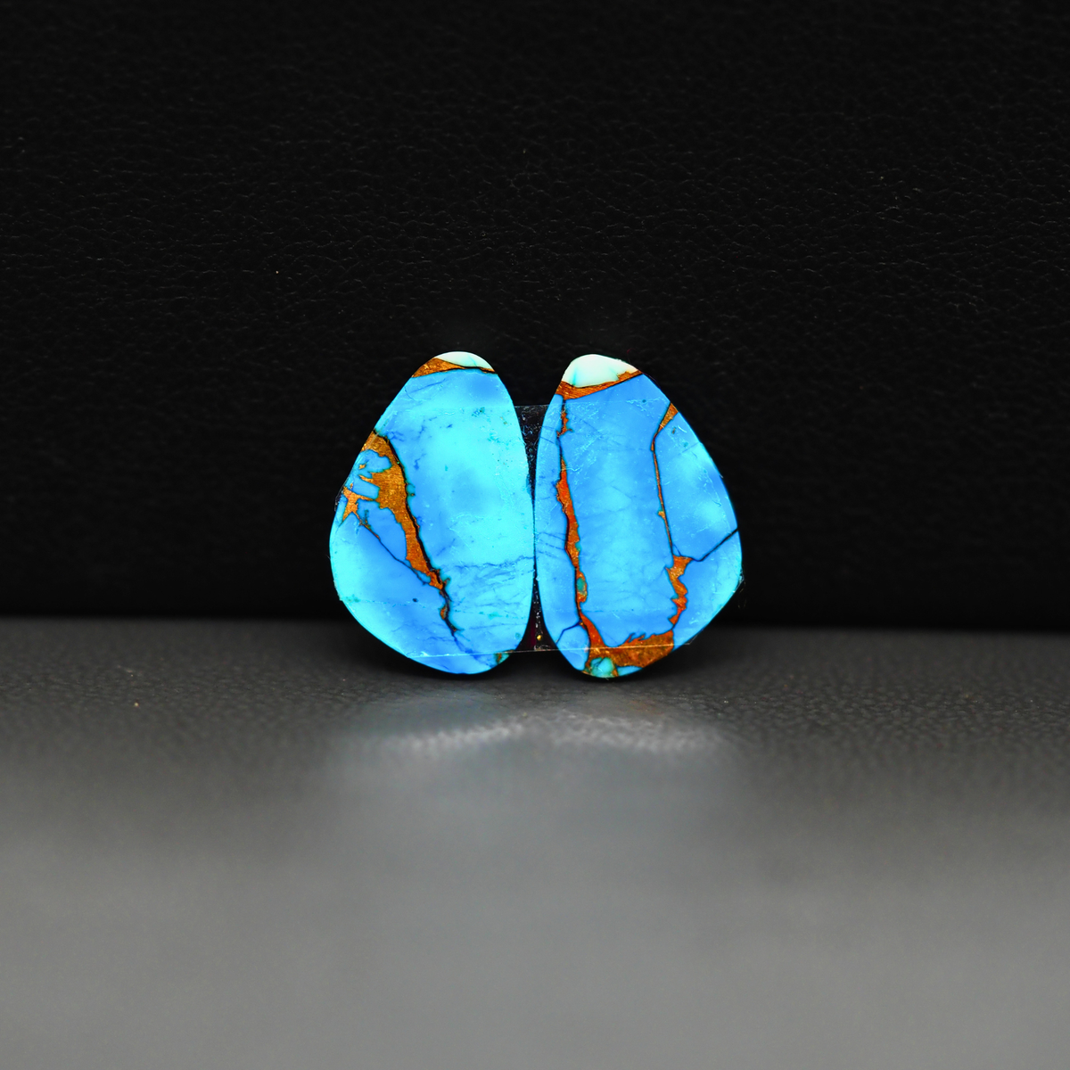 Kingman Ice Blue Dahlia Composite Freeform Cabochon Pair 15x9x3mm 8ct - icy blue and white stone with copper veining - Pedra Gems