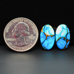 Kingman Ice Blue Dahlia Composite Oval Cabochon Pair 17x10x3mm 11.5ct - icy blue and white stone with copper veining - Pedra Gems