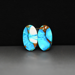 Kingman Ice Blue Dahlia Composite Oval Cabochon Pair 17x10x3mm 11.5ct - icy blue and white stone with copper veining - Pedra Gems