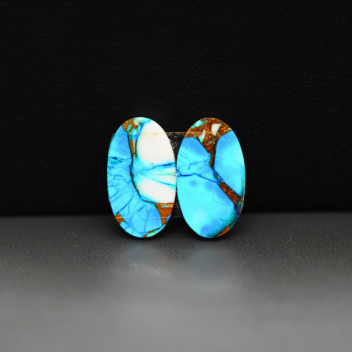 Kingman Ice Blue Dahlia Composite Oval Cabochon Pair 17x10x3mm 11.5ct - icy blue and white stone with copper veining - Pedra Gems