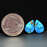 Kingman Ice Blue Dahlia Composite Pear Cabochon Pair 14x10x3mm 8.5ct - icy blue and white stone with copper veining - Pedra Gems