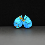 Kingman Ice Blue Dahlia Composite Pear Cabochon Pair 14x10x3mm 8.5ct - icy blue and white stone with copper veining - Pedra Gems