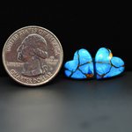Kingman Ice Blue Dahlia Composite Heart Cabochon Pair 13x13x3mm 10ct - icy blue and white stone with copper veining - Pedra Gems