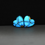 Kingman Ice Blue Dahlia Composite Heart Cabochon Pair 13x13x3mm 10ct - icy blue and white stone with copper veining - Pedra Gems