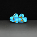 Kingman Ice Blue Dahlia Composite Heart Cabochon Pair 13x13x3mm 10ct - icy blue and white stone with copper veining - Pedra Gems