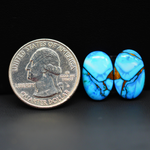 Kingman Ice Blue Dahlia Composite Oval Cabochon Pair 16x11x3mm 12ct - icy blue and white stone with copper veining - Pedra Gems